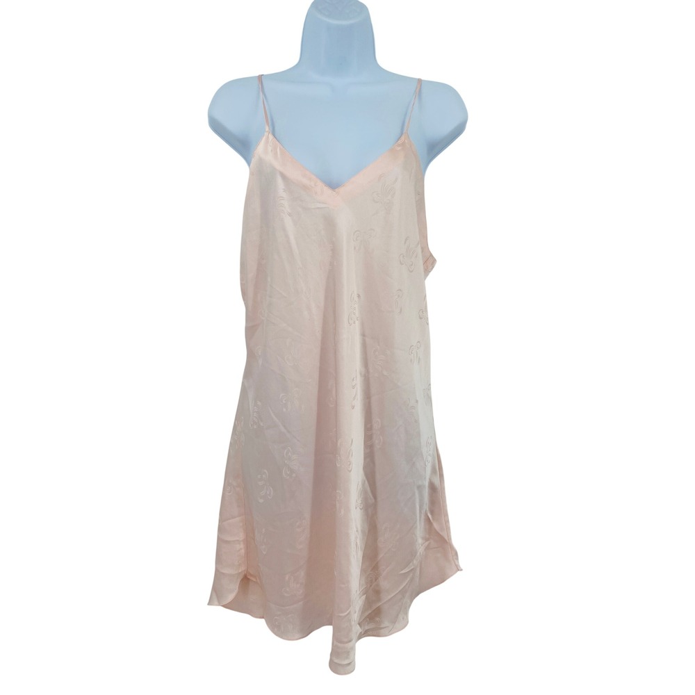 Vintage Nightgown Women Medium Pink Bow Jacquard Chemise Slip Dress